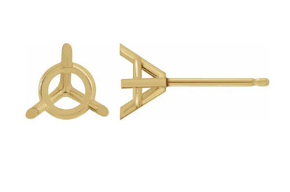 14K Yellow 9 mm Round 3-Prong Cocktail-Style Earring Mounting
