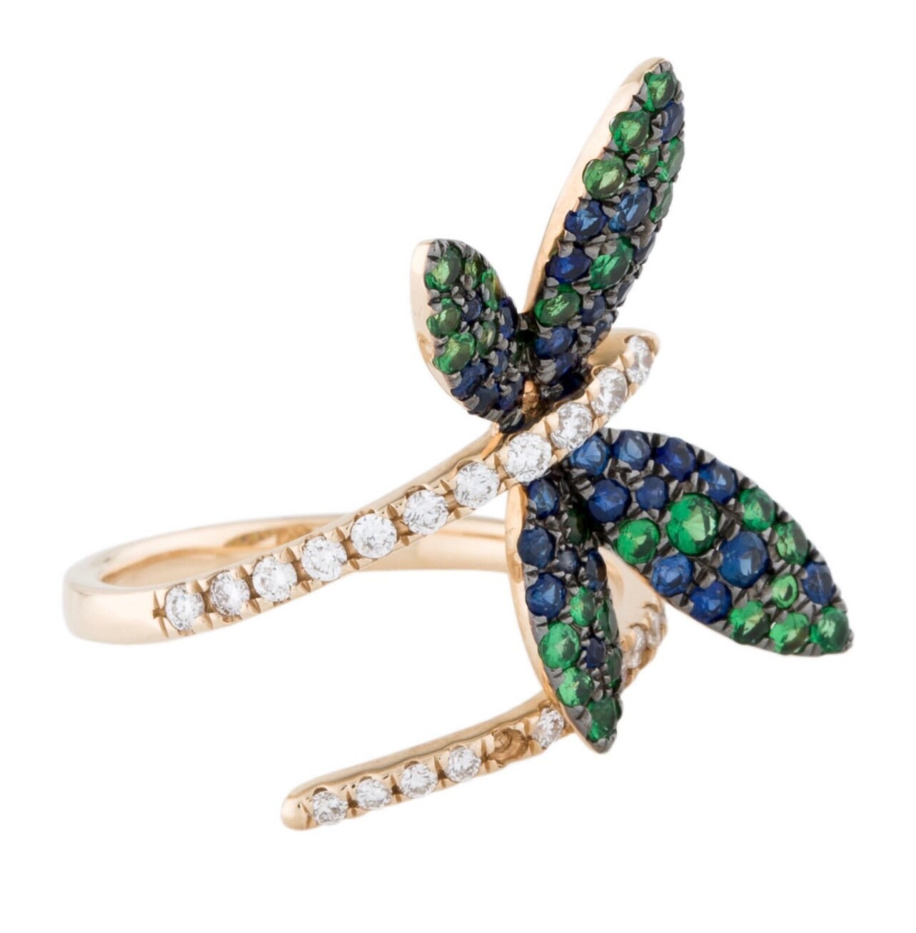 Dragon Fly Tsavorite, sapphire and diamond statement ring