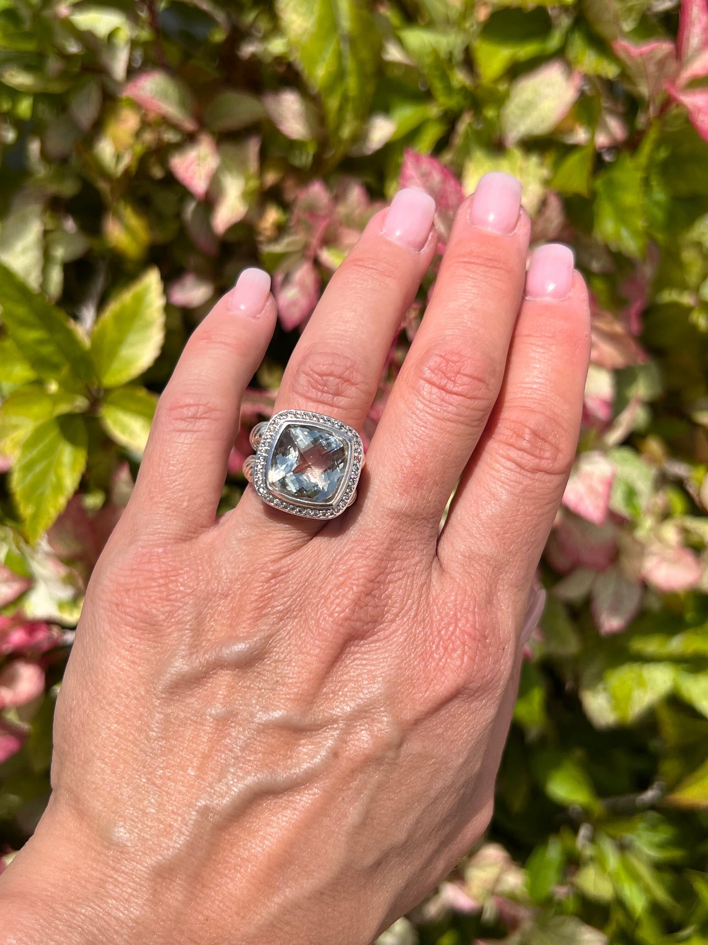 David Yurman Prasiolite & Diamond Ring in Sterling Silver