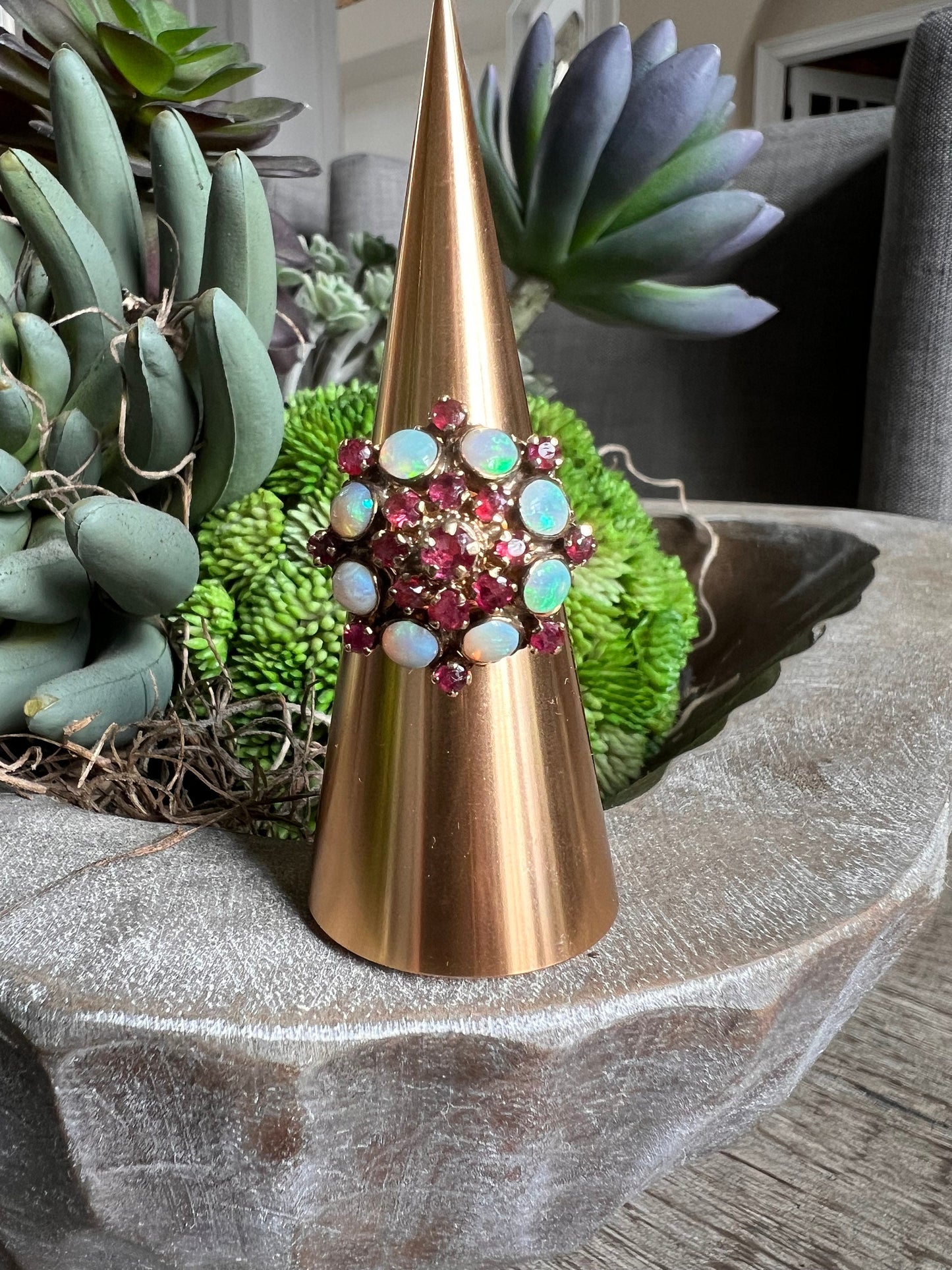 Antique Ruby and Opal Cocktail Ring