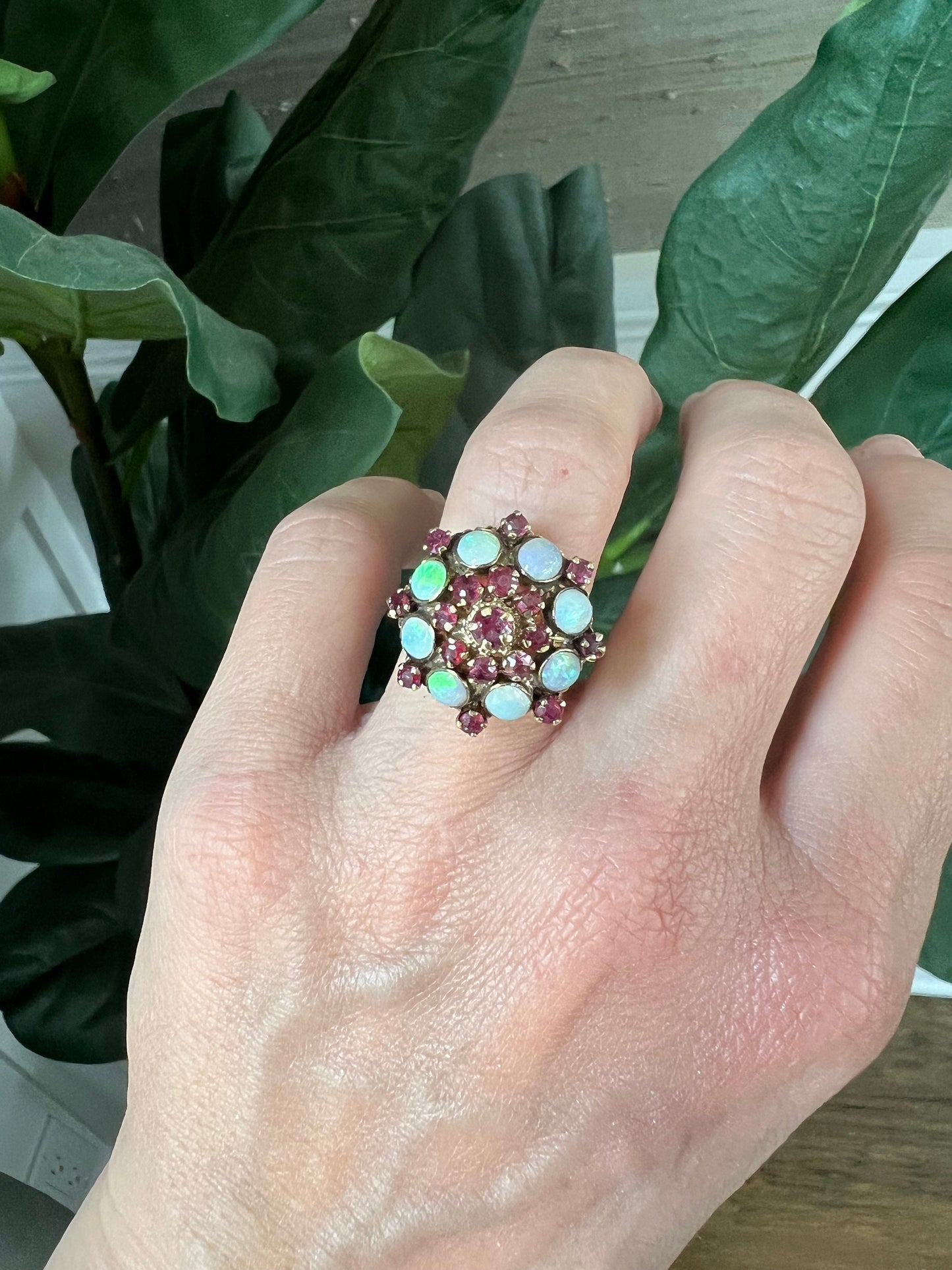 Antique Ruby and Opal Cocktail Ring
