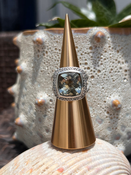 David Yurman Prasiolite & Diamond Ring in Sterling Silver