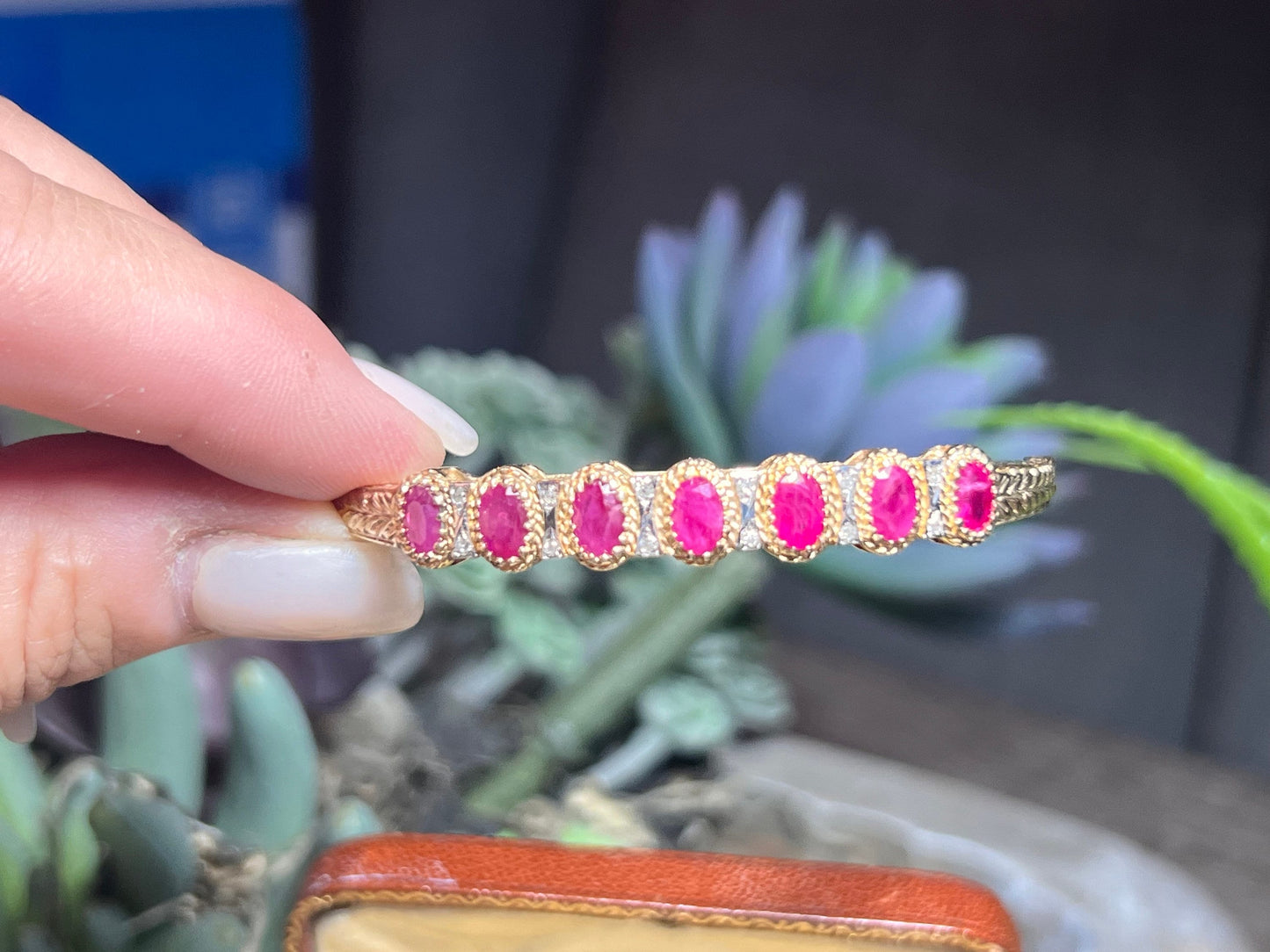Antique Ruby and Diamond Bracelet Bangle