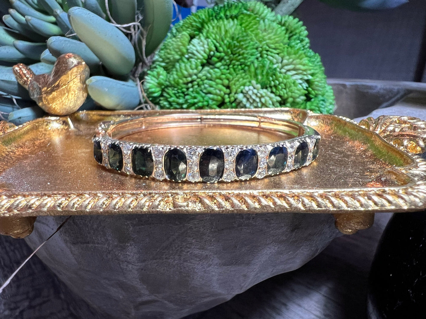 A superb quality Antique /Victorian Style Blue Sapphire and Diamond Bangle Bracelet . Old cut diamonds