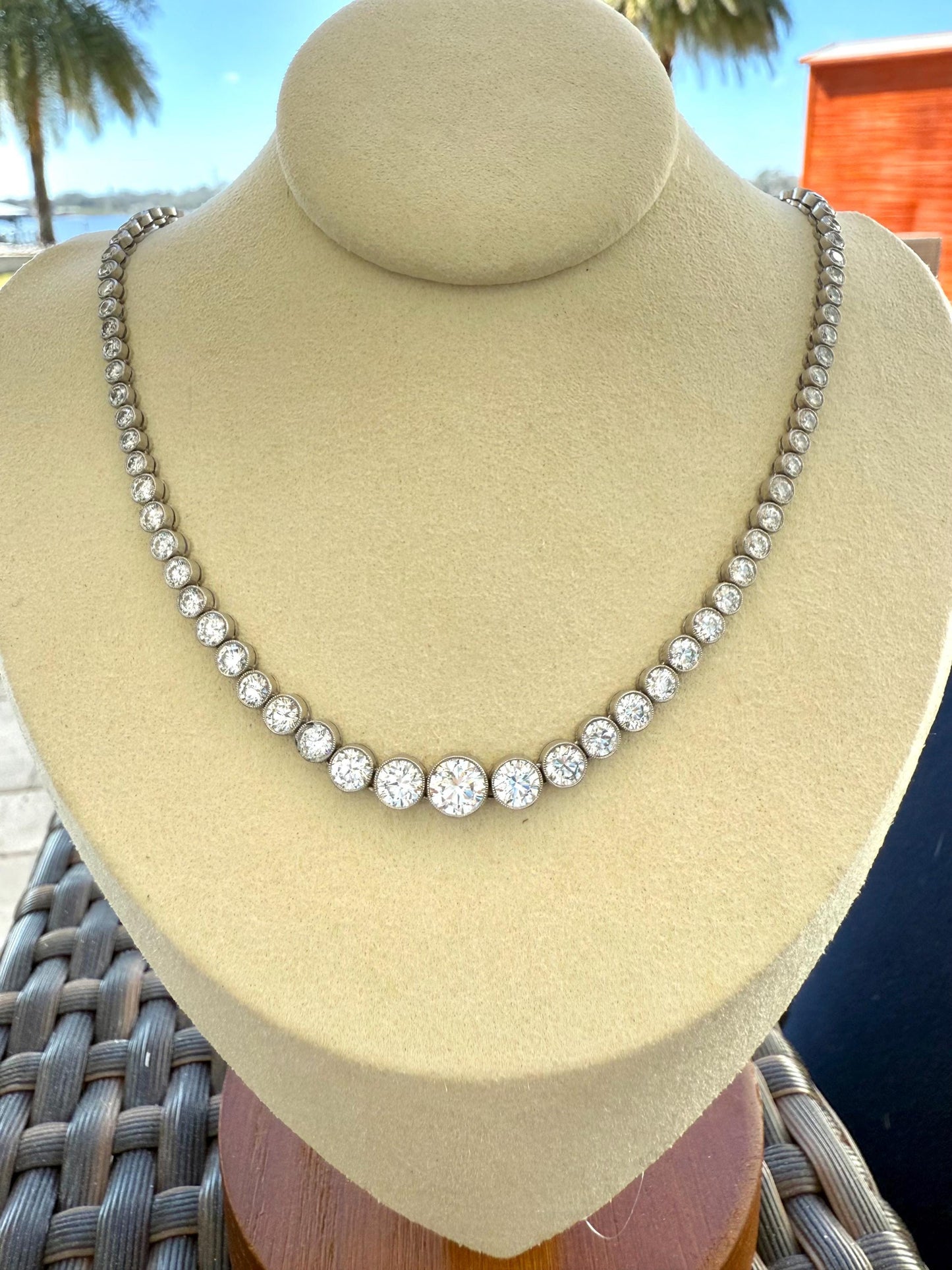 12ct Diamond Platinum Bezel Set Tennis Necklace