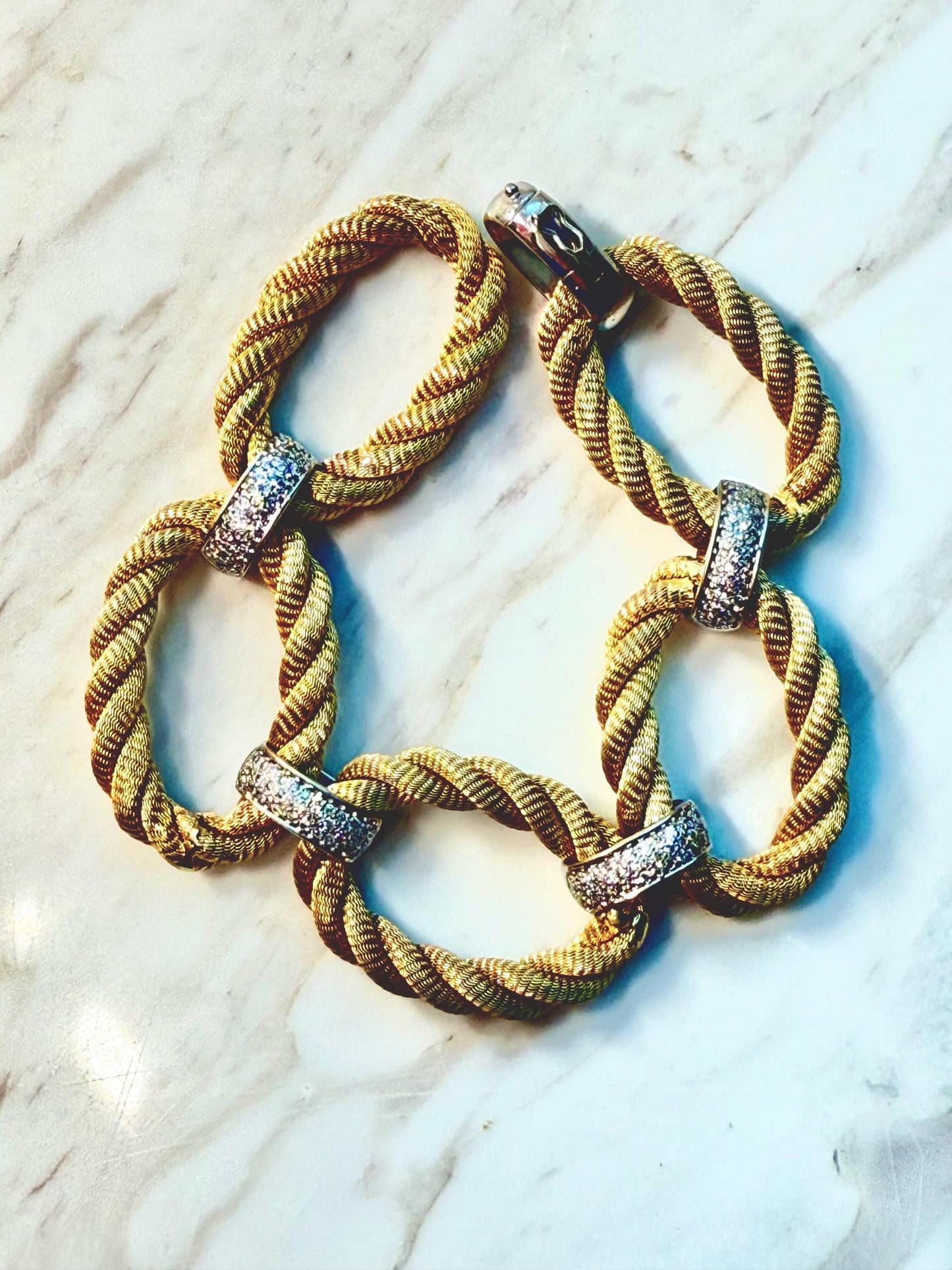 Rope Link and Diamond Estate Bracelet 14k