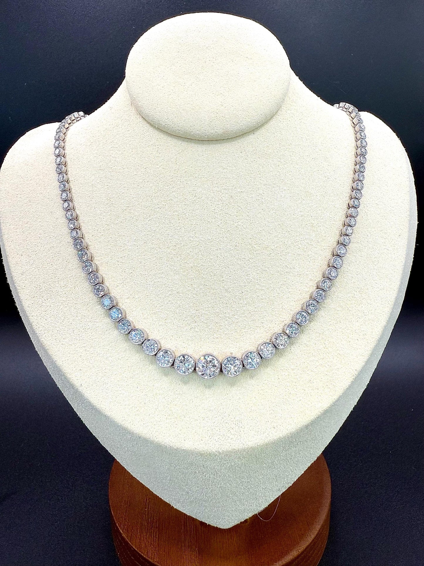 12ct Diamond Platinum Bezel Set Tennis Necklace