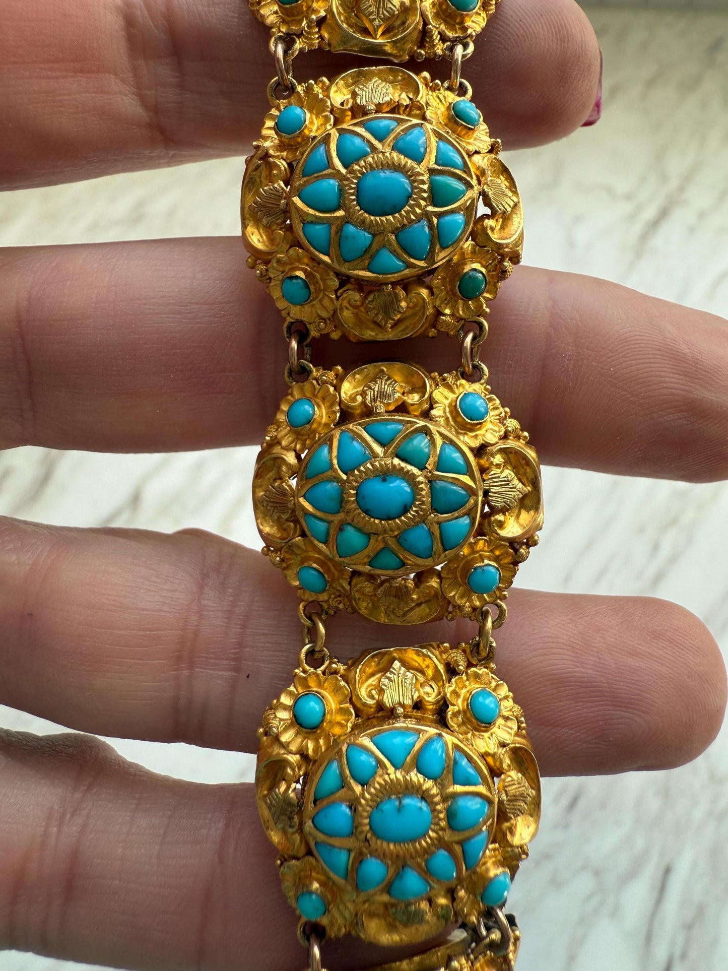 Antique Turkish 22k Gold and Turquoise link bracelet