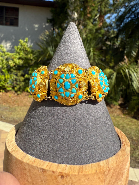 Antique Turkish 22k Gold and Turquoise link bracelet