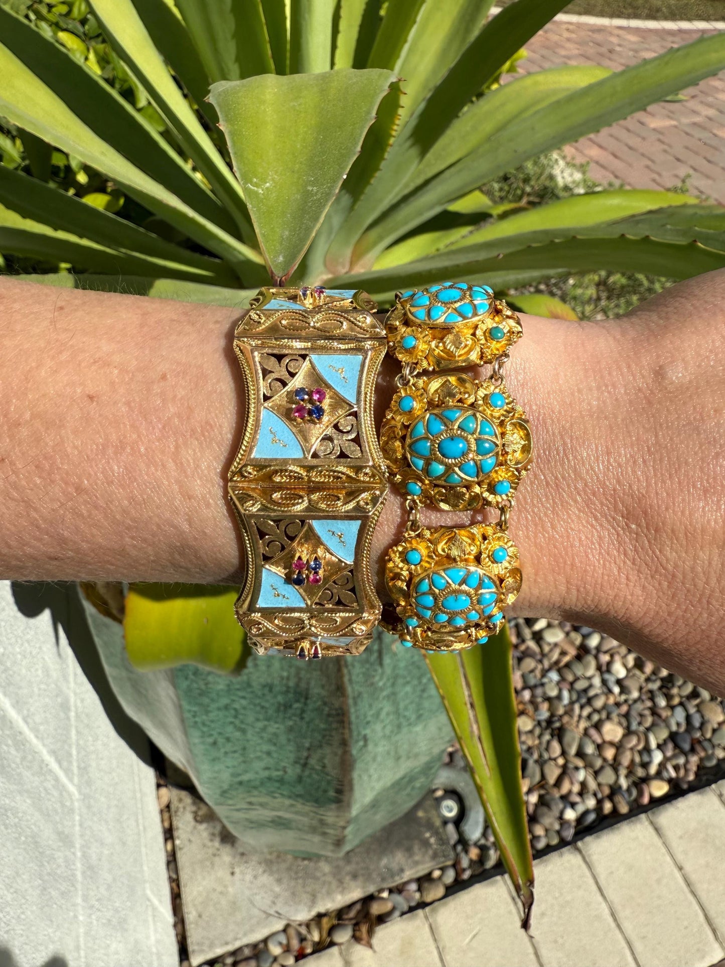 Antique Turkish 22k Gold and Turquoise link bracelet