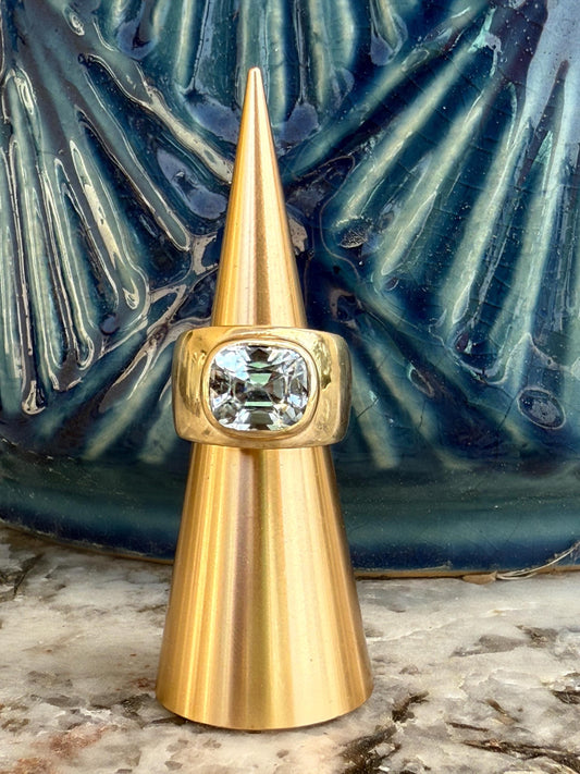 Handmade 14k Aquamarine Cigar band with raised bezel.