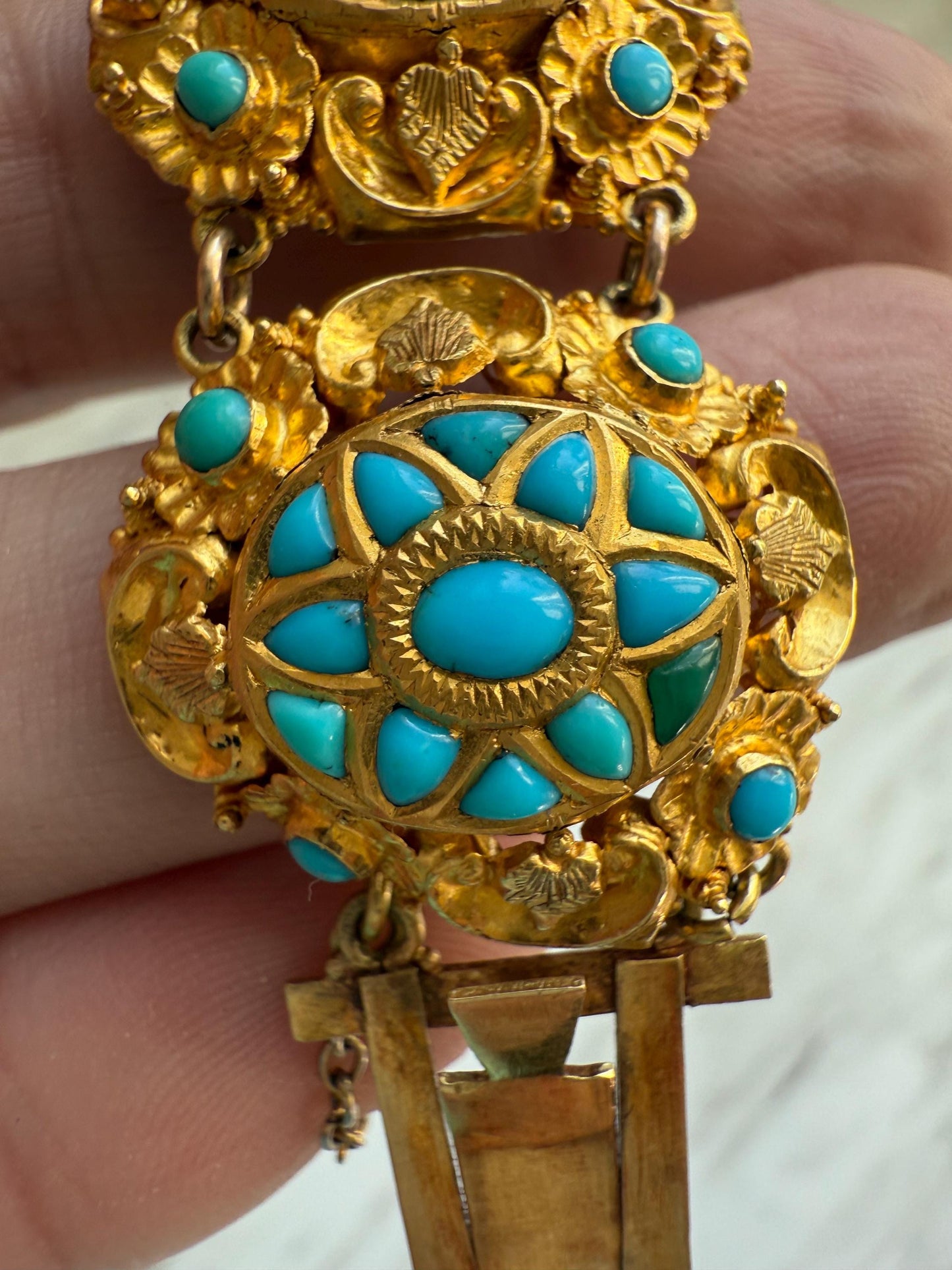 Antique Turkish 22k Gold and Turquoise link bracelet