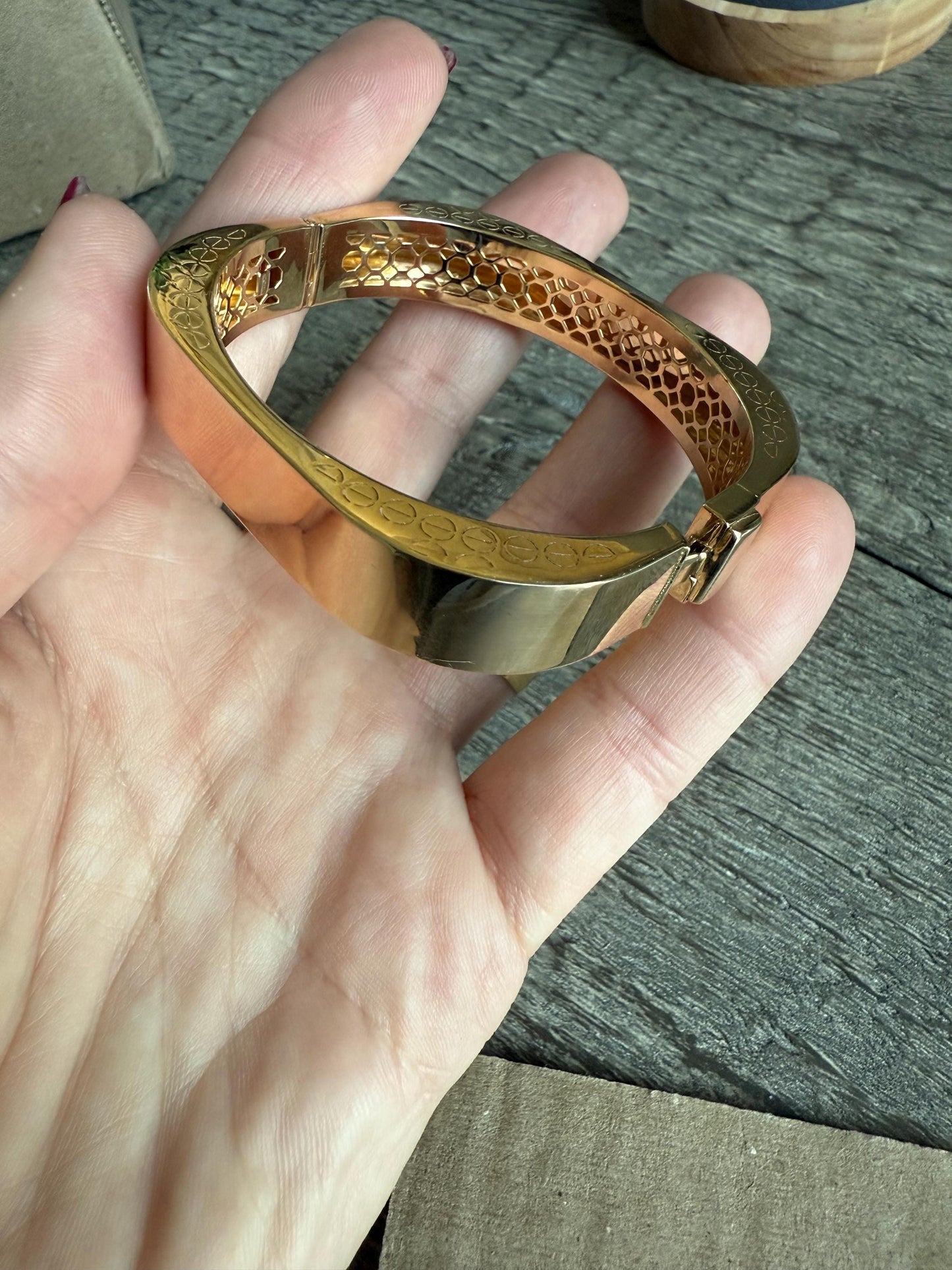 14K Modern rectangular bangle. 12mm wide