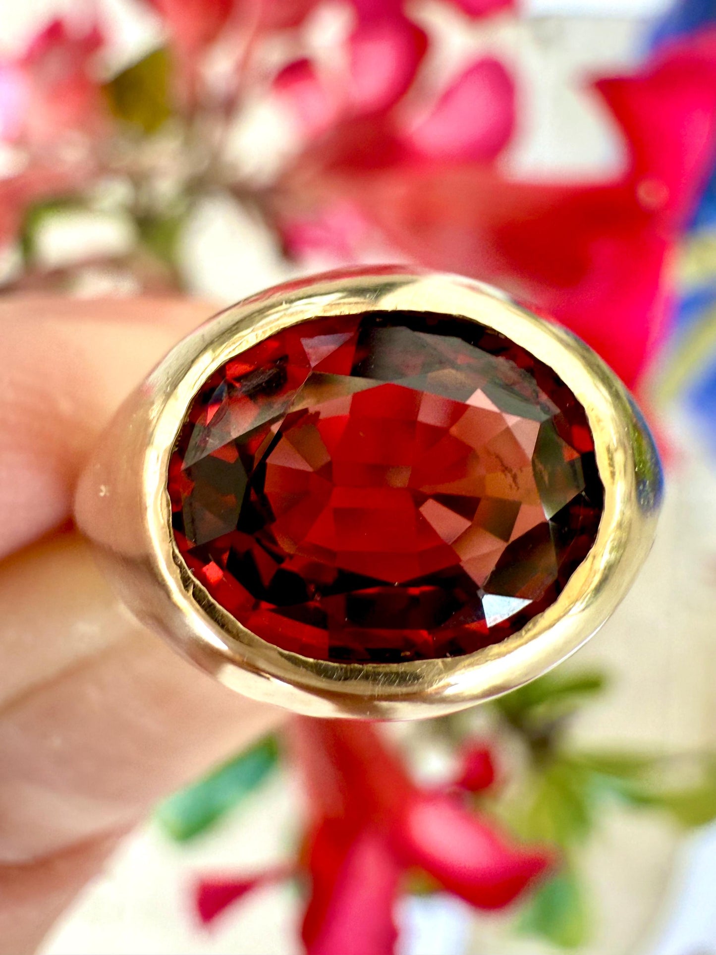 3.6 carat Umbalite Garnet Gypsy Ring 14k Handmade