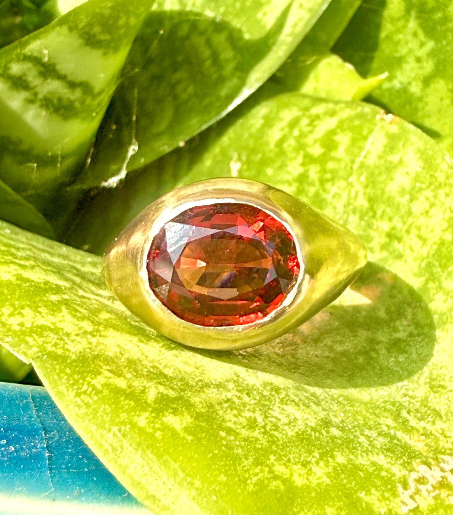 3.6 carat Umbalite Garnet Gypsy Ring 14k Handmade
