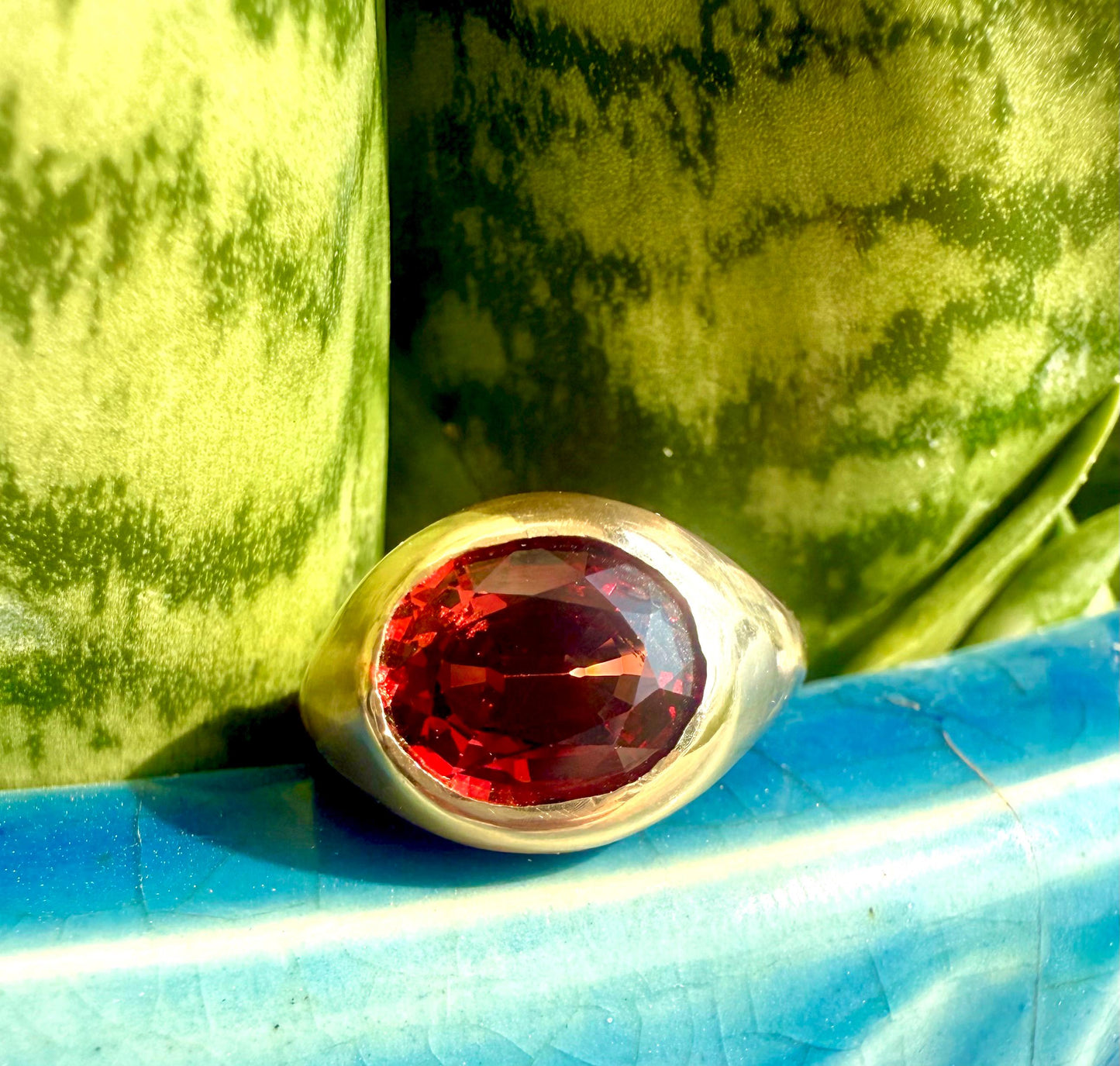 3.6 carat Umbalite Garnet Gypsy Ring 14k Handmade