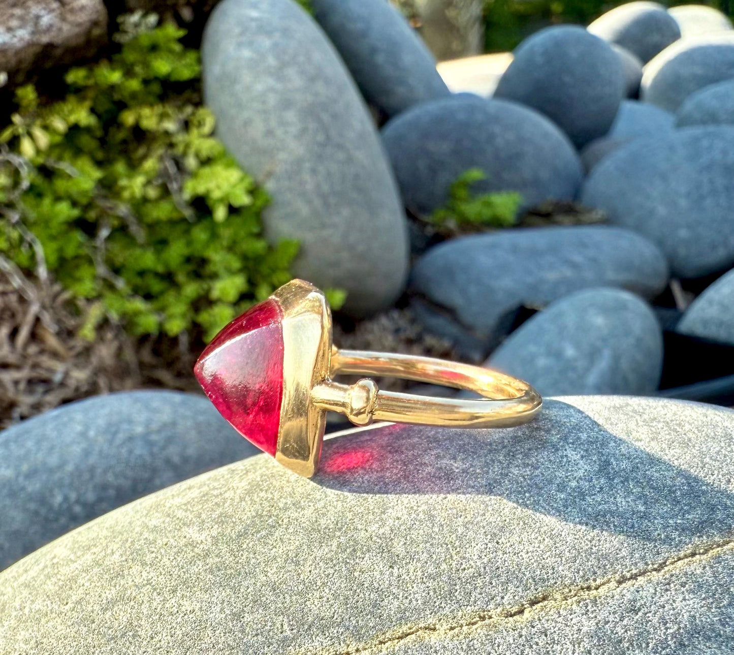 6 ct Rubellite Tourmaline Sugarloaf Ring handmade in 14K
